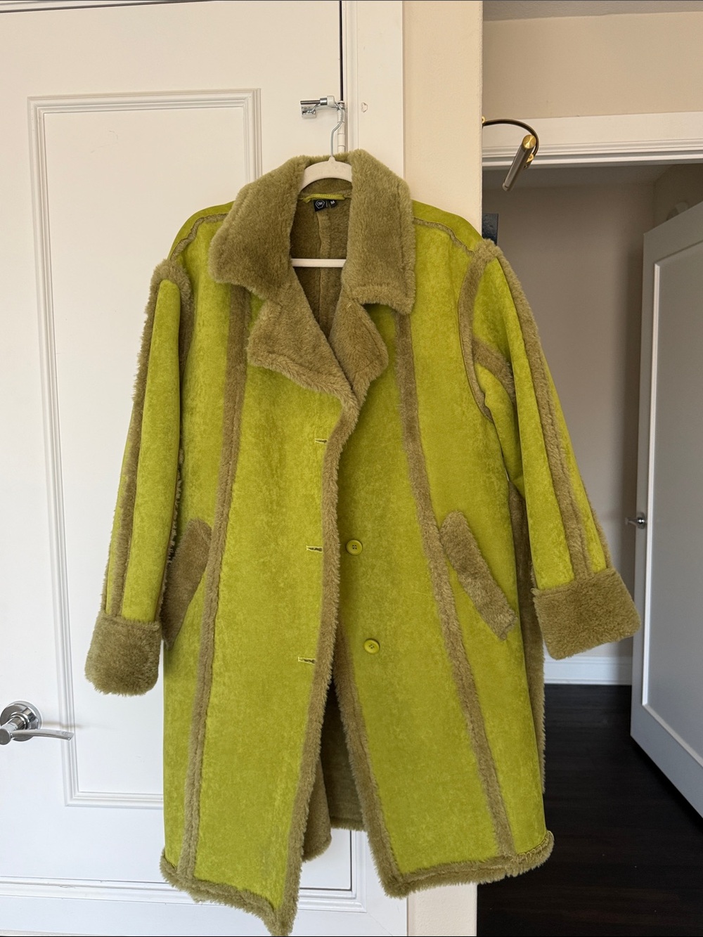 Faux Olive Shearling Teddy Coat - Women